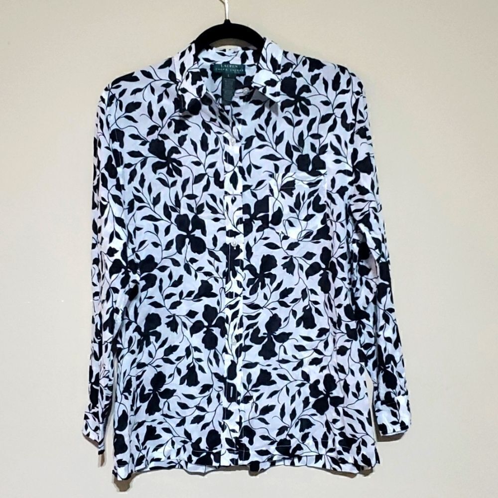 LAUREN RALPH LAUREN Floral Roll Tab Button Down Shirt - Size Large